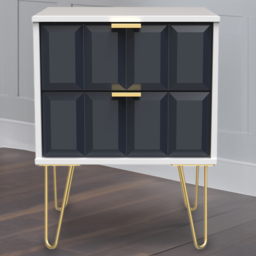 Crowndale Cube 2 Drawer Matt Indigo and White Bedside Table Ready Assembled - thumbnail 1