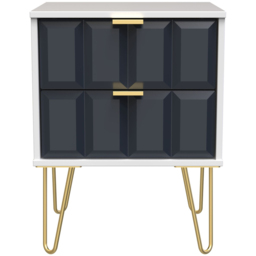 Crowndale Cube 2 Drawer Matt Indigo and White Bedside Table Ready Assembled - thumbnail 3