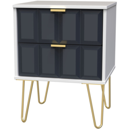 Crowndale Cube 2 Drawer Matt Indigo and White Bedside Table Ready Assembled - thumbnail 2