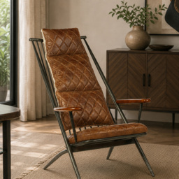 Premier Housewares Hoxton Light Brown Leather Accent Chair - thumbnail 3