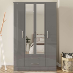 Lynx 4 Door 2 Drawer Grey Mirror Wardrobe