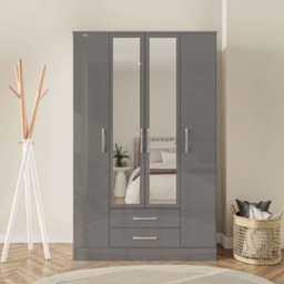 Lynx 4 Door 2 Drawer Grey Mirror Wardrobe - thumbnail 3