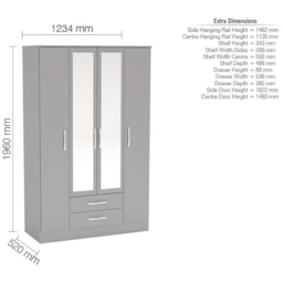Lynx 4 Door 2 Drawer Grey Mirror Wardrobe - thumbnail 4
