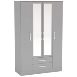 Lynx 4 Door 2 Drawer Grey Mirror Wardrobe - thumbnail 2