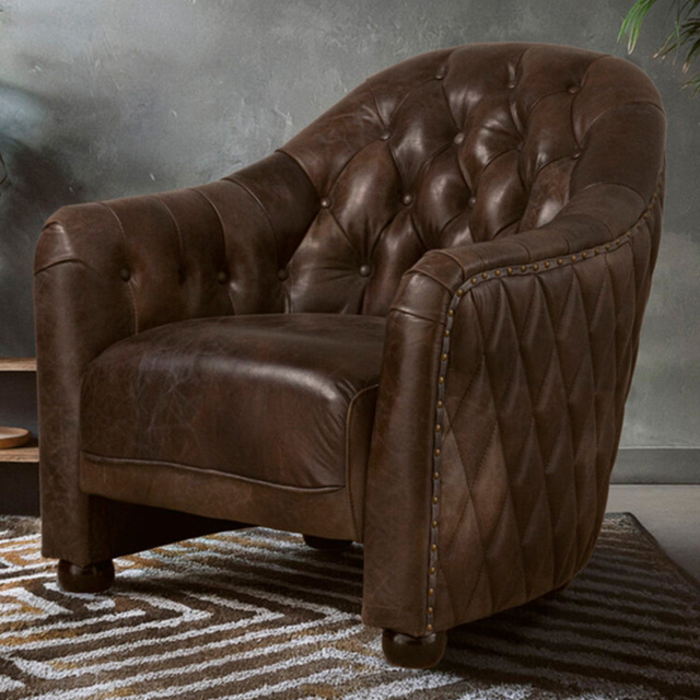 Premier Housewares Victor Dark Grey Brown Leather Tub Chair - image 1