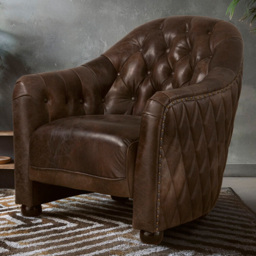 Premier Housewares Victor Dark Grey Brown Leather Tub Chair