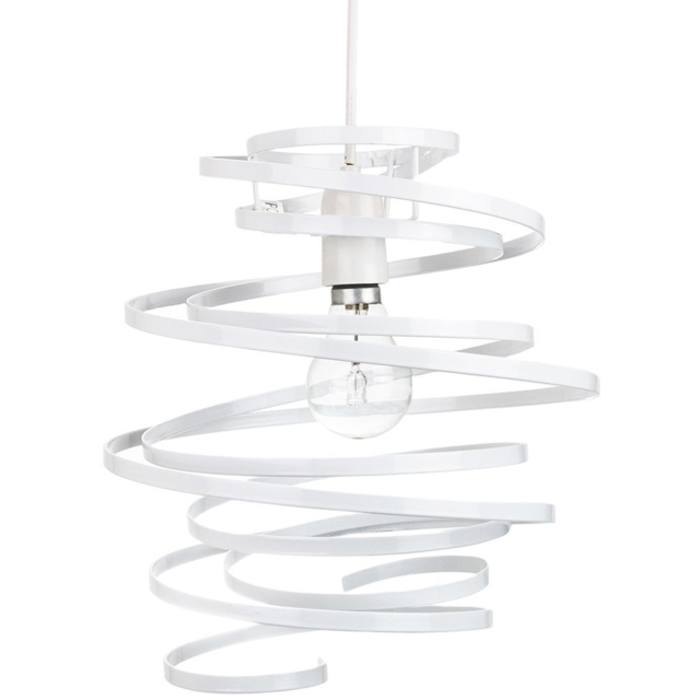 Happy Homewares White Gloss Metal Double Ribbon Spiral Ceiling Pendant Shade - image 1