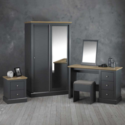 Devon 2 Drawer Charcoal Bedside Table - thumbnail 3