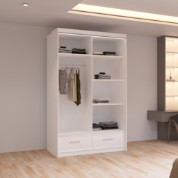 Sliding Wardrobes 4U Sycylia White 2 Door 2 Drawer High Gloss Mirror Wardrobe - thumbnail 4