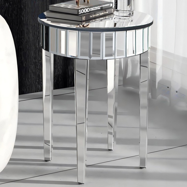 Comfy Living Chrome Finish Circular Mirrored Side Table - image 1