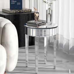 Comfy Living Chrome Finish Circular Mirrored Side Table - thumbnail 4
