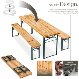 tectake Ludwig Foldable Picnic Table and Bench Set with Parasol Hole - thumbnail 4