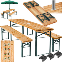 tectake Ludwig Foldable Picnic Table and Bench Set with Parasol Hole - thumbnail 2