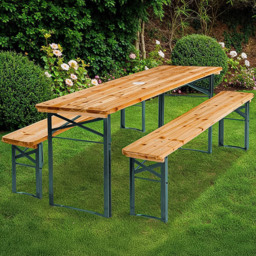 tectake Ludwig Foldable Picnic Table and Bench Set with Parasol Hole - thumbnail 1