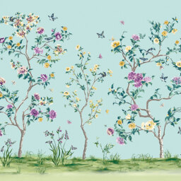 Origin Murals Oriental Flower Tree Blue Wall Mural - thumbnail 2