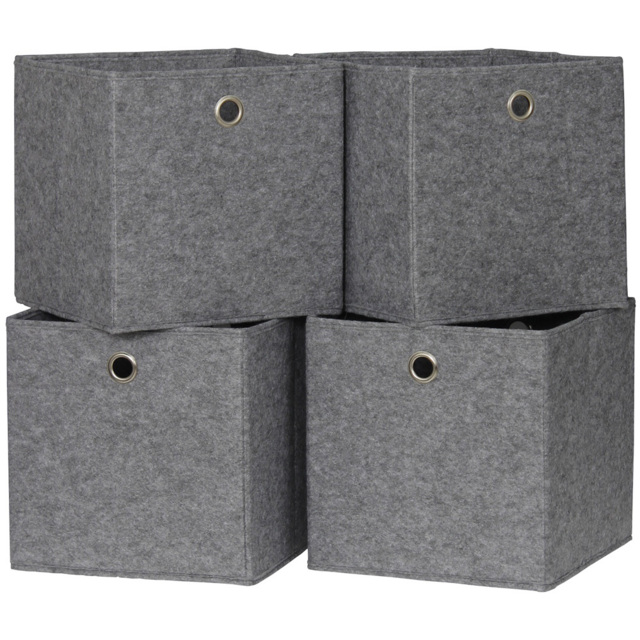 Home Source Felt Grey Fabric Cube Storage Box 4 Pack - image 1