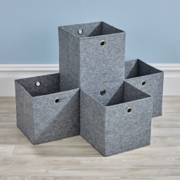 Home Source Felt Grey Fabric Cube Storage Box 4 Pack - thumbnail 2