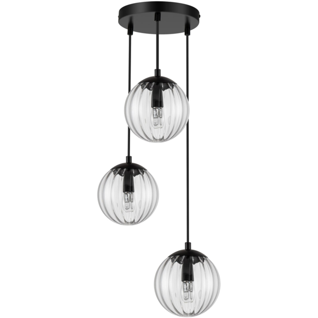 Cosylyte Kingston Clear Ribbed Glass Shade Black 3 Light Cluster Pendant Light - image 1