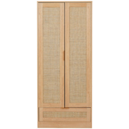 Langham 2 Door Single Drawer Natural Rattan Fluted Wardrobe - thumbnail 2