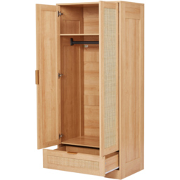 Langham 2 Door Single Drawer Natural Rattan Fluted Wardrobe - thumbnail 3