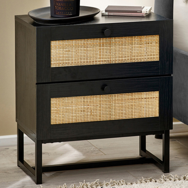Julian Bowen Padstow 2 Drawer Black Bedside Cabinet - image 1