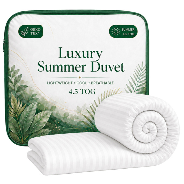 Opulent Home White Super King Size Striped Summer Hollowfibre Duvet 4.5 Tog - image 1