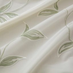 Alan Symonds Leaf Embroidered Ring Top Eyelet Tulle Voile Curtains Sage 147 x 183cm - thumbnail 4