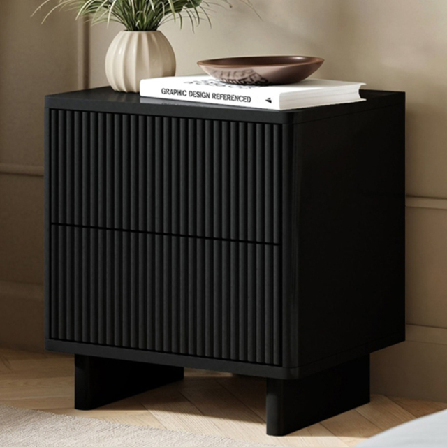 SOLACE+CO Velmor Black 2 Drawer Ribbed Bedside Table - image 1