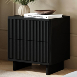 SOLACE+CO Velmor Black 2 Drawer Ribbed Bedside Table - thumbnail 1