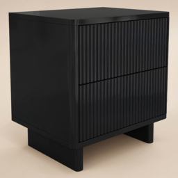SOLACE+CO Velmor Black 2 Drawer Ribbed Bedside Table - thumbnail 2