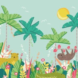 Origin Murals Jungle Animals Blue Wall Mural - thumbnail 2