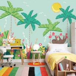 Origin Murals Jungle Animals Blue Wall Mural - thumbnail 1