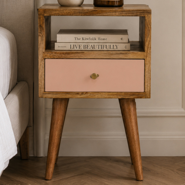 Artisan Furniture Mini Blush Single Drawer Single Shelf Hand Painted Mango Wood Bedside Table - image 1