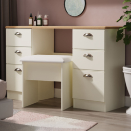 Victoria 6 Drawer Kneehole Desk Cream Ash and Oak