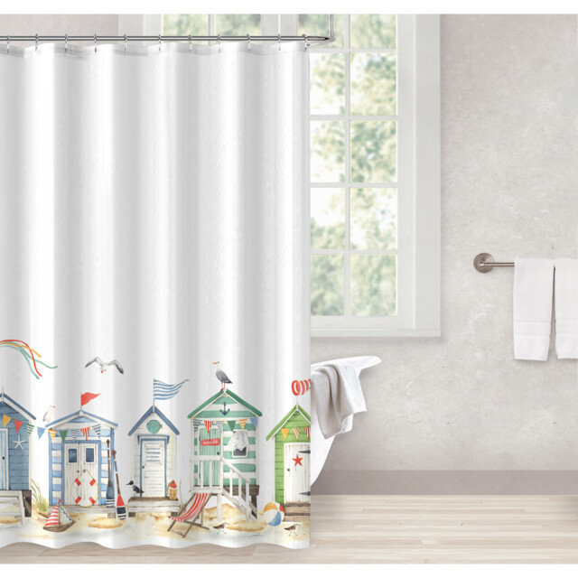 Beach Hut Shower Curtain White