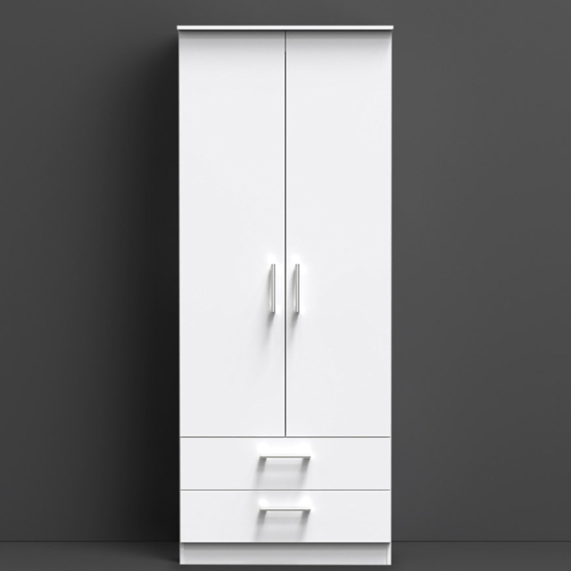 Crowndale Devon Ready Assembled 2 Door 2 Drawer White Matt Wardrobe - image 1