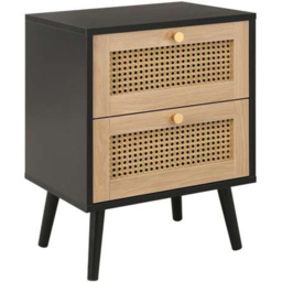 Croxley 2 Drawer Black and Oak Rattan Bedside Table - thumbnail 2