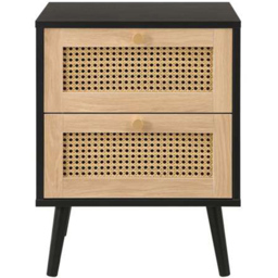 Croxley 2 Drawer Black and Oak Rattan Bedside Table - thumbnail 3