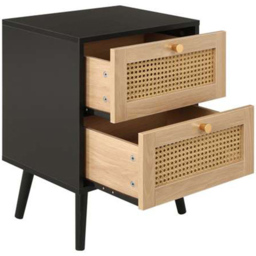 Croxley 2 Drawer Black and Oak Rattan Bedside Table - thumbnail 4