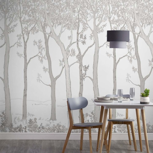 Grandeco Trees Textured White Wall Mural - image 1