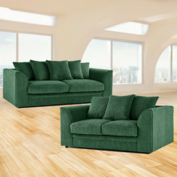 Luxor 5 Seater Green Jumbo Cord Fabric Sofa Set with Scatter Back - thumbnail 1