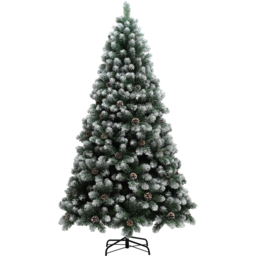 StarBright Snow Dipped Green Artificial Christmas Pine Tree with Pinecones 7ft - thumbnail 1