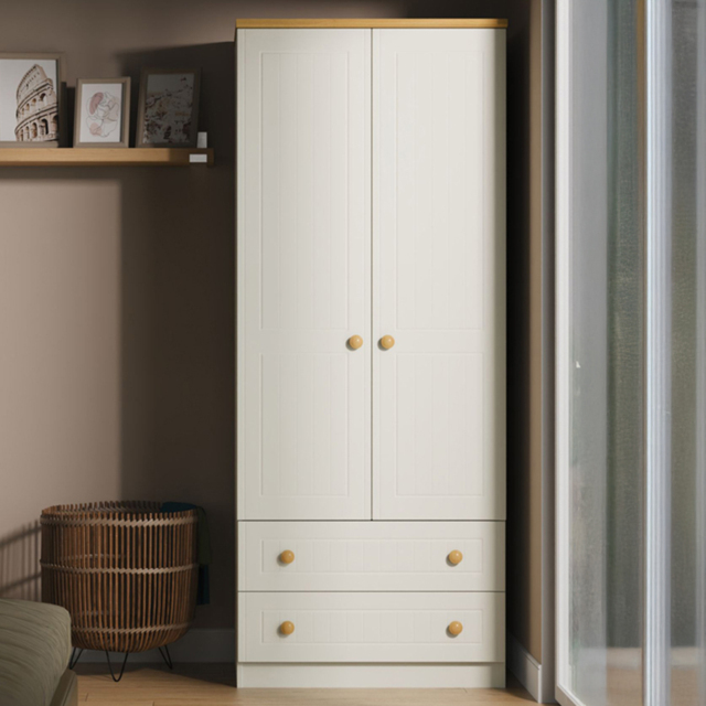 Crowndale Warwick Cream Ash and Oak 2 Door 2 Drawer Wardrobe - image 1