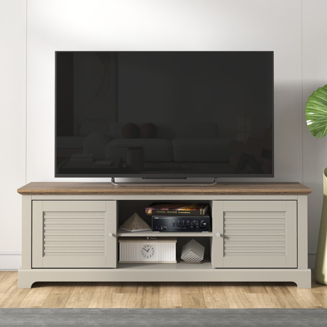 GFW Salcombe Light Grey 2 Door 2 Shelf TV Unit - image 1