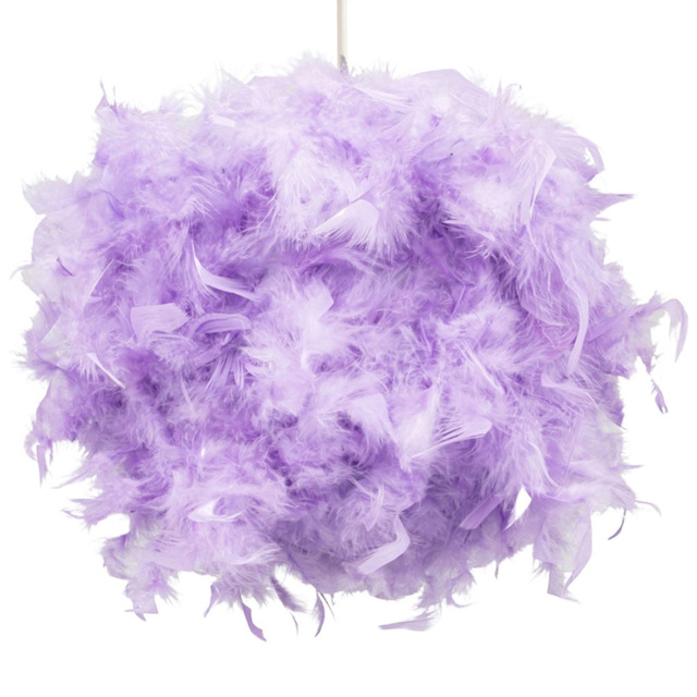 Happy Homewares Large Lilac Real Feather Decorated Ceiling Pendant Shade - image 1