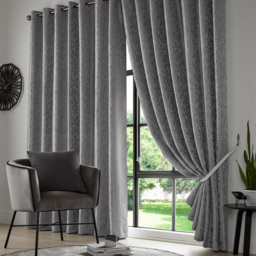 Alan Symonds Eswic Marble Effect Jacquard Ring Top Eyelet Curtains Pewter 168 x 137cm