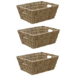 JVL Seagrass Rectangular Storage Basket 3 Pack - thumbnail 1