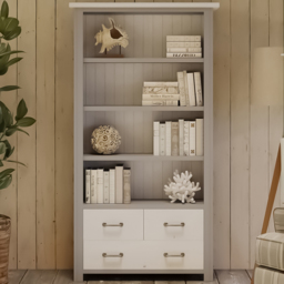 Baumhaus Greystone 3 Drawer 4 Shelf White Open Bookcase - thumbnail 1
