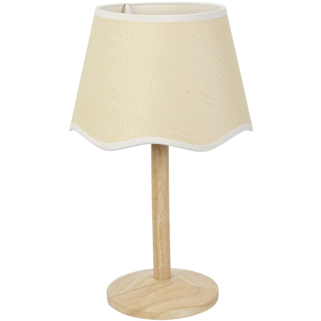 ValueLights Triston Scallop White Edge Shade Natural Light Wood Stem LED Table Lamp - image 1