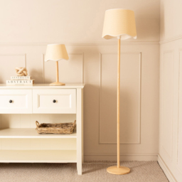 ValueLights Triston Scallop White Edge Shade Natural Light Wood Stem LED Table Lamp - thumbnail 4